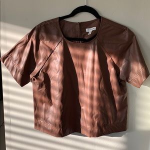 Chocolate Brown Faux Leather Short Sleeve Tee